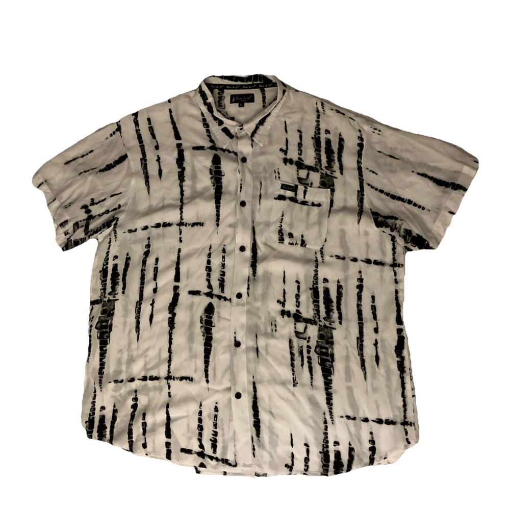 Blanc Du Nil White and Black Short sleeve Button Shirt Geometric‎